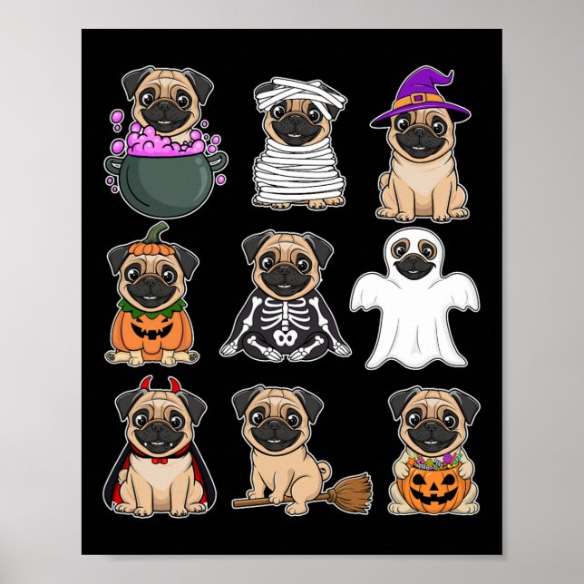 Halloween Costume Spooky Ghost Pumpkin Pug Hallowe Poster (Framsidan)