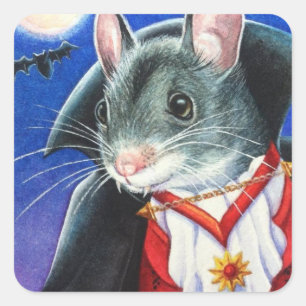 Halloween Costume Vampire Mouse Watercolor Art Fyrkantigt Klistermärke