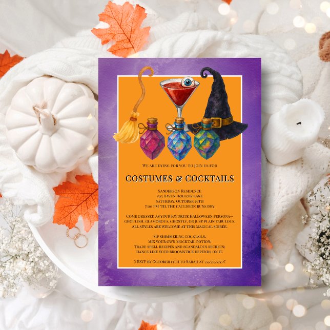 Halloween Costumes och Cocktails Party Inbjudningar (Halloween Costumes & Cocktails party invitation front view.)