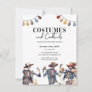 Halloween Costumes och Cocktails Skeleton invitati Meddelande