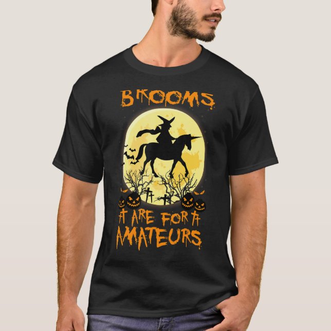 Halloween Costumes Witch Unicorn Brooms är för AM T Shirt (Framsida)