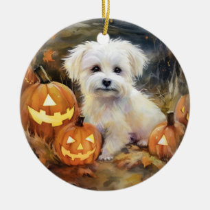 Halloween Coton de Tulear med påssjuka Julgransprydnad Keramik