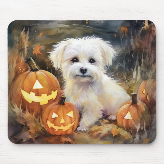 Halloween Coton de Tulear med påssjuka Musmatta (Framsidan)