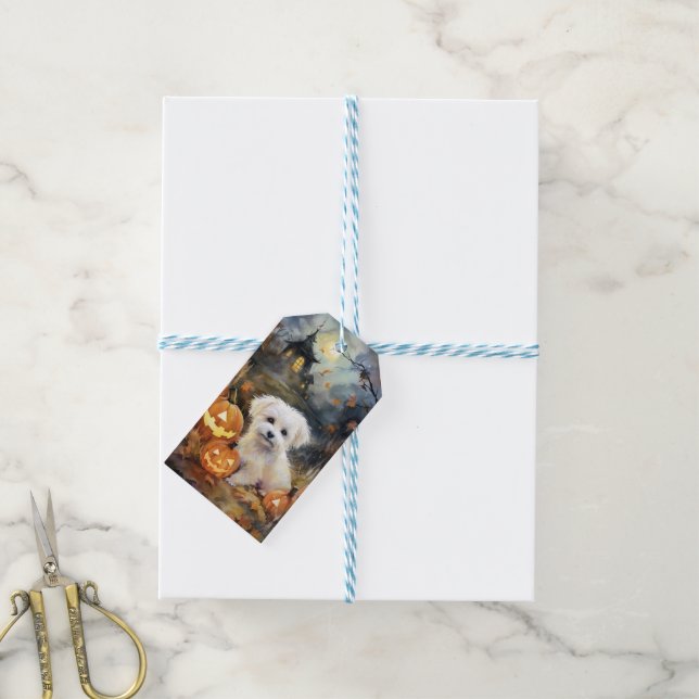 Halloween Coton de Tulear med påssjuka Presentetikett (Med Snöre)