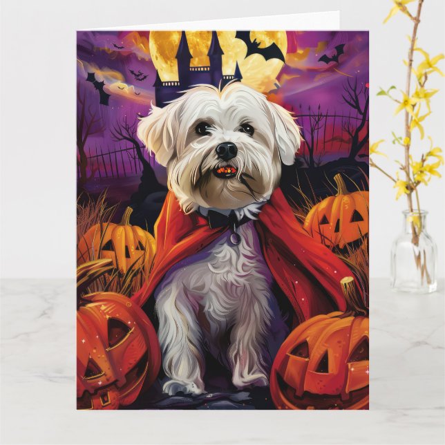 Halloween Coton De Tulear Vampyr Pumpor Skräckinja Kort (Gul blomma)