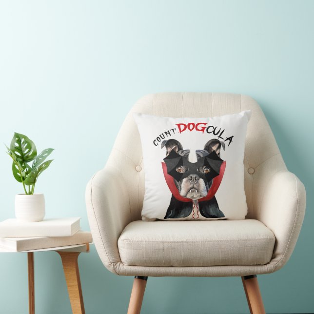 Halloween Count DOGcula Boston Terrier Hund Kudde (Stol)