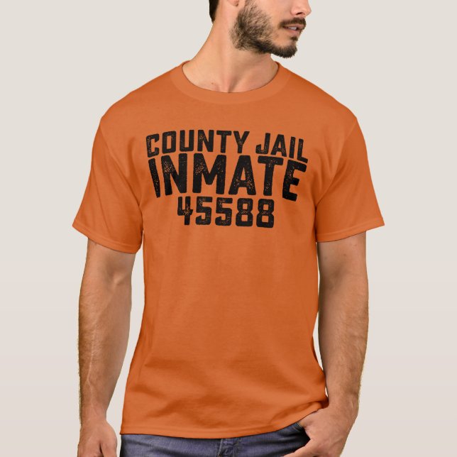 Halloween County Jail Inmate Prisoner Orange Costu T Shirt (Framsida)