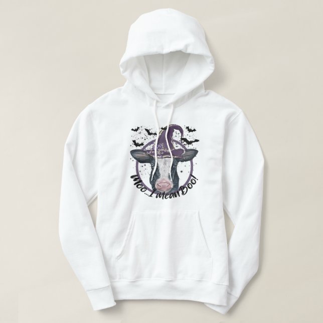 Halloween Cow Heifer Moo I elak Boo Highland Cow W Hoodie (Design framsida)
