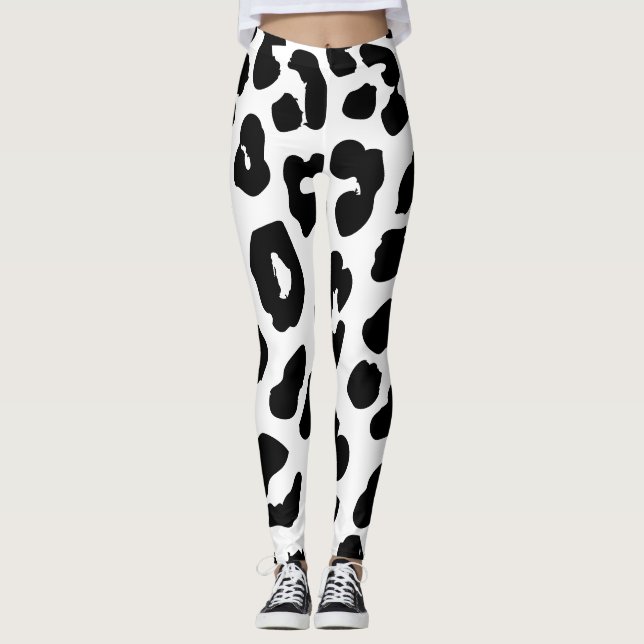 Halloween Cow Print Black & White Leggings (Framsida)