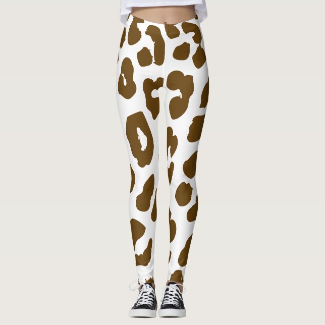 Halloween Cow Print Brown & White Leggings (Framsida)