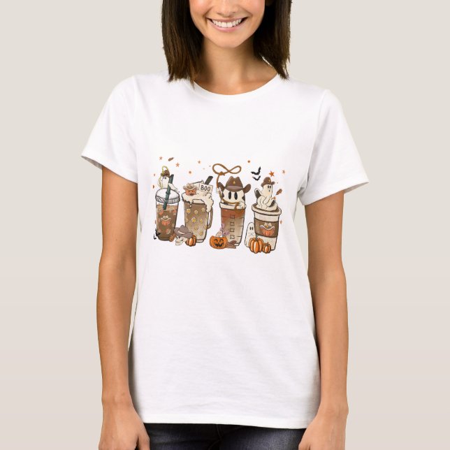Halloween Cowboy Boo, Fall Cowboy Latte T Shirt (Framsida)