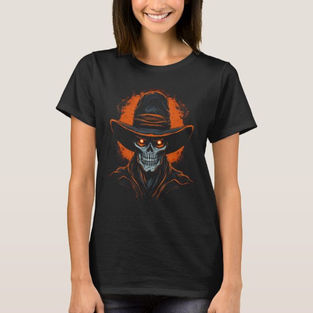 Halloween Cowboy Skull Western Land Spooky Ghos T Shirt (Framsida)