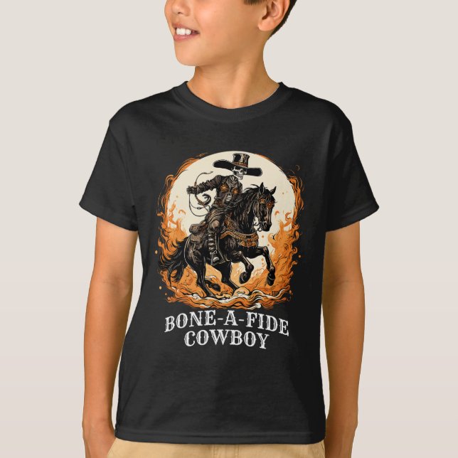 Halloween Cowboy Spooky Skeleton Rodeo Horse T Shirt (Framsida)
