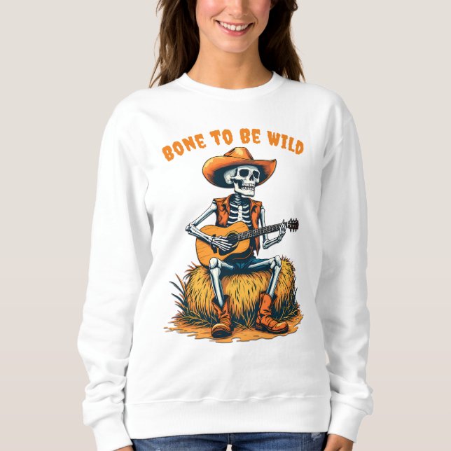 Halloween cowboyskelett som spelar gitarr t shirt (Framsida)