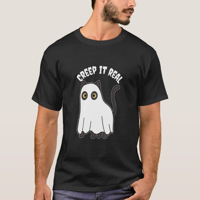 Halloween Creep den riktiga katt T Shirt (Framsida)