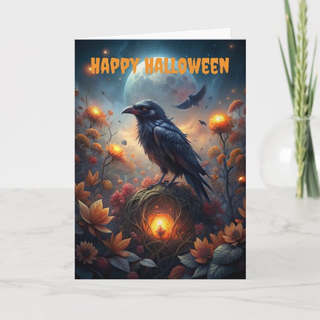 Halloween Creepy Bird Scene Helgkort (Framsida)