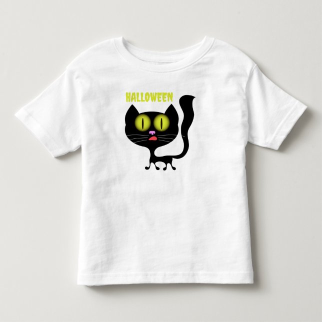 Halloween Creepy Black Cat T Shirt (Framsida)