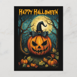 Halloween Creepy Bow Pumpkin Black Vykort