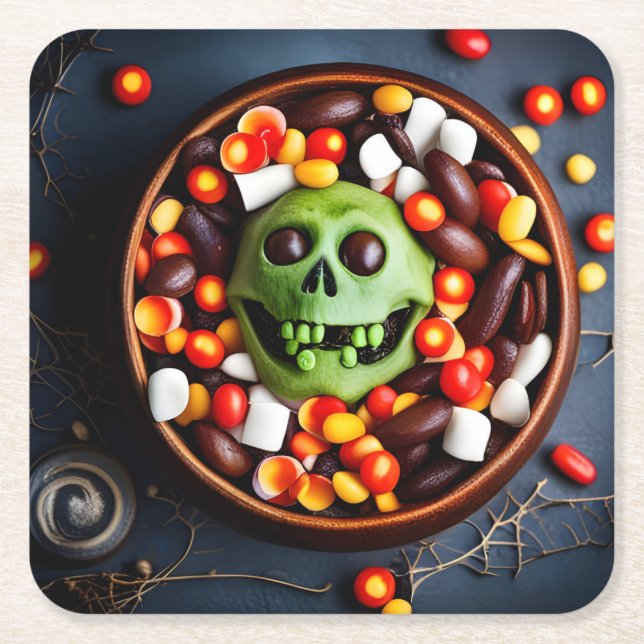 Halloween Creepy Candy Bowl Underlägg Papper Kvadrat (Framsidan)