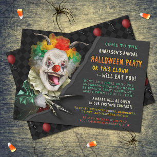 Halloween Creepy Clown Vuxen Scary Party Inbjudningar