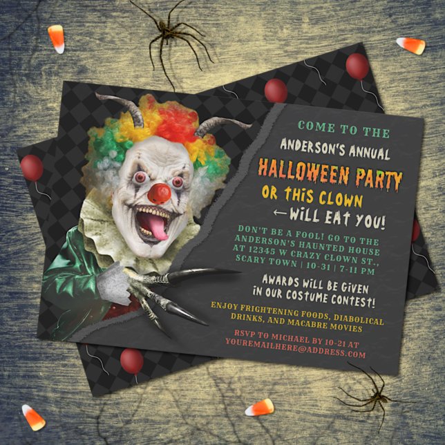 Halloween Creepy Clown Vuxen Scary Party Inbjudningar (Skapare uppladdad)