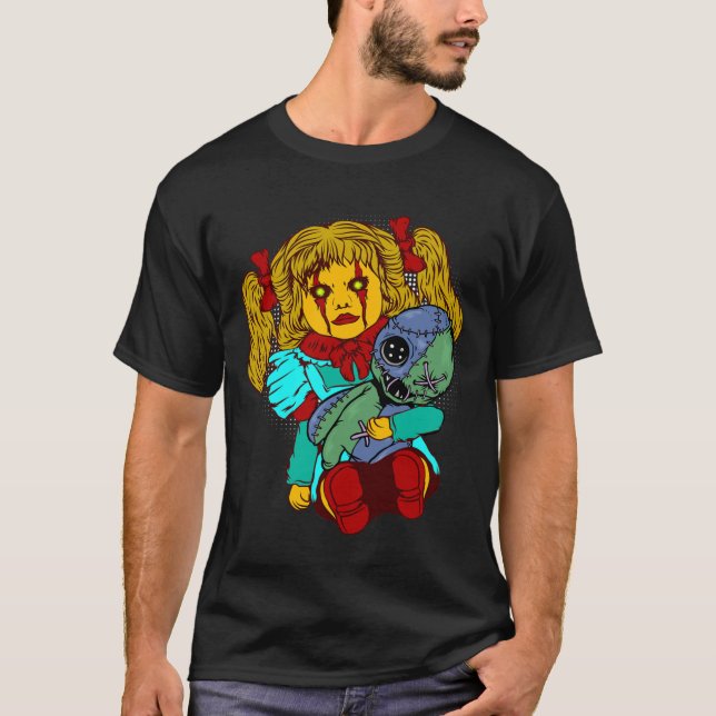 Halloween Creepy Doll Voodoo Doll Horror Goth Easy T Shirt (Framsida)