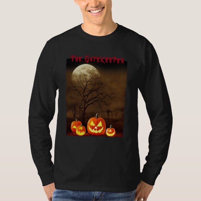 Halloween Creepy Graveyard Pumpkins Gatekeeper T-S T Shirt (Framsida)