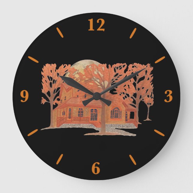 Halloween Creepy Haunted House Large Clock Stor Klocka (Framsida)