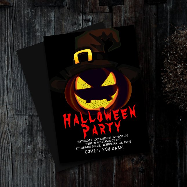 Halloween Creepy Jack o lantern Party-inbjudan Inbjudningar (Elevate your upcoming event with uniquely spooky and captivatingly designed Halloween invitations!)