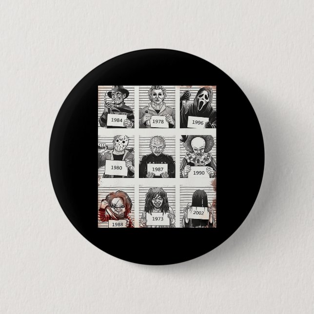 Halloween Creepy Legends Killer Mugshots Horror Fa Knapp (Framsida)
