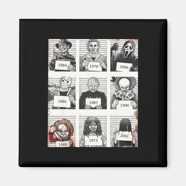 Halloween Creepy Legends Killer Mugshots Horror Fa Magnet (Framsidan)