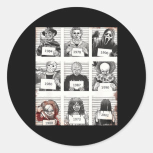 Halloween Creepy Legends Killer Mugshots Horror Fa Runt Klistermärke
