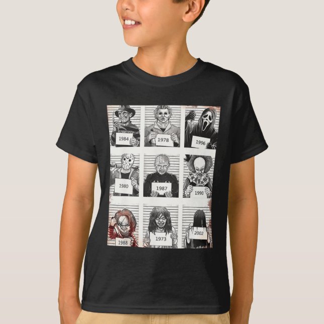 Halloween Creepy Legends Killer Mugshots Horror Fa T Shirt (Framsida)