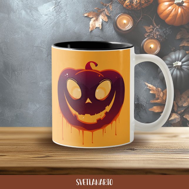 Halloween Creepy Pumpkin Face Coffee Mug Två-Tonad Mugg (Frontal view)