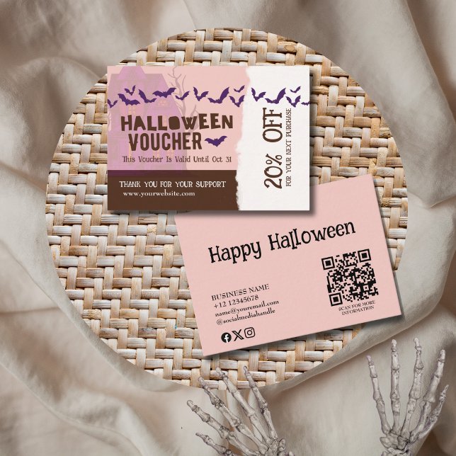 Halloween Creepy Purple White Haunted House  Rabattkort (Skapare uppladdad)