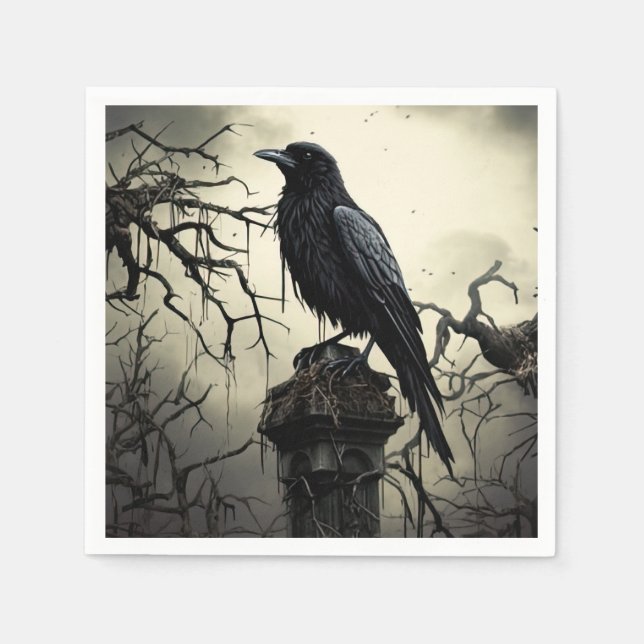 Halloween Creepy Raven Graveyard Cemetery Gothic Pappersservett (Framsidan)