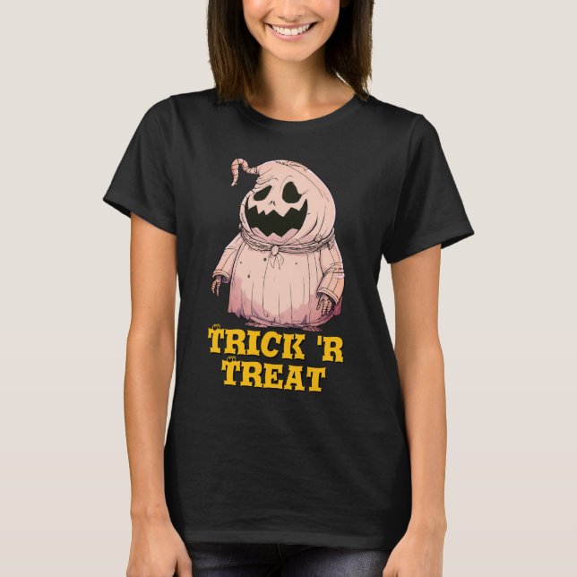 Halloween Creepy Scary Pumpkin Ghost T Shirt (Framsida)