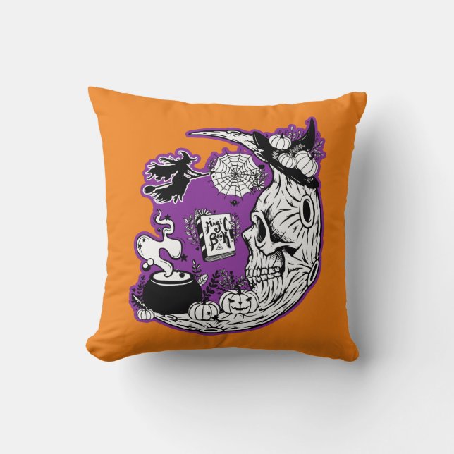 Halloween Crescent Måne Witch Skull Dekorativ kudd Kudde (Framsida)
