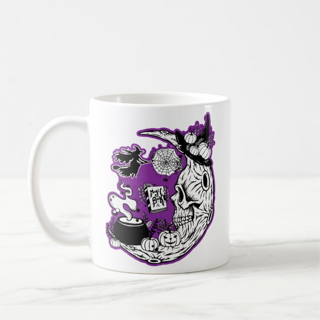 Halloween Crescent Måne Witch Skull Kaffemugg (Vänster)