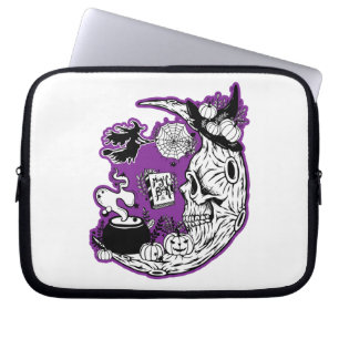 Halloween Crescent Måne Witch Skull Laptop Fodral