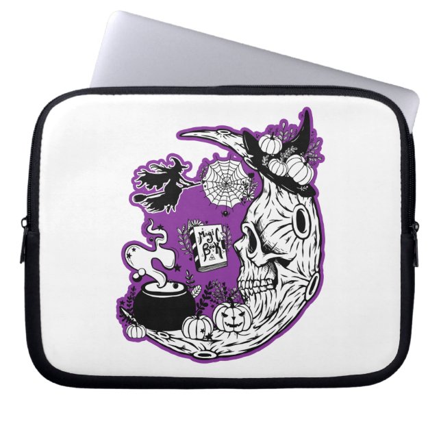 Halloween Crescent Måne Witch Skull Laptop Fodral (Framsidan)