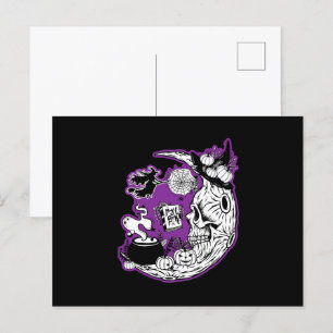 Halloween Crescent Måne Witch Skull Vykort