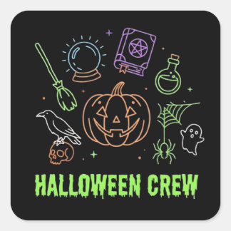 Halloween Crew Neon Kuslig Vintage Söt Magisk Arti Fyrkantigt Klistermärke