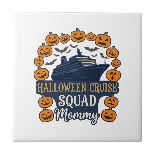 Halloween Cruise Besättning Mamma Fartyg Pumpa Fla Kakelplatta (Framsidan)