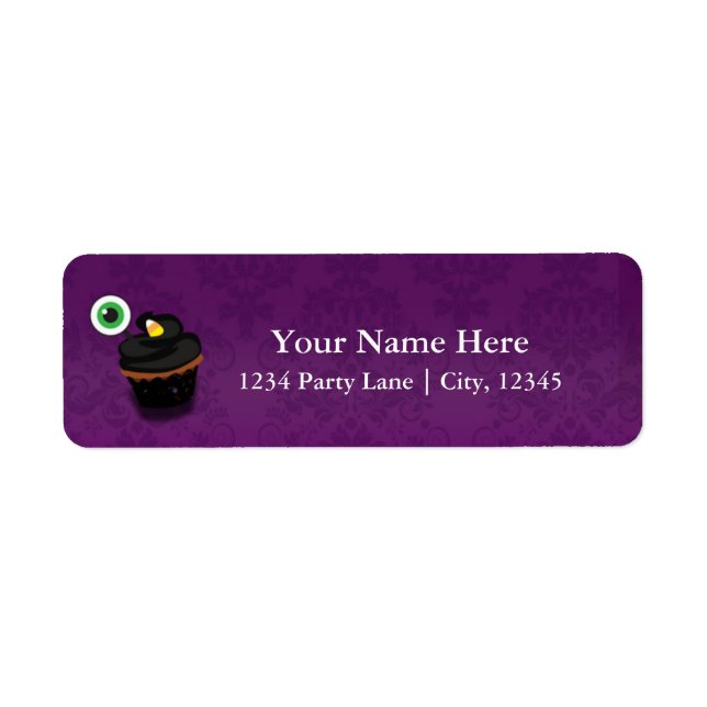 Halloween Cupkaka Lila Damask Adressetiketters Returadress Etikett (Framsidan)