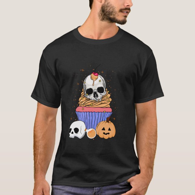 Halloween Cuptårta Skullhuvud Bones Pastry Chef Ba T Shirt (Framsida)