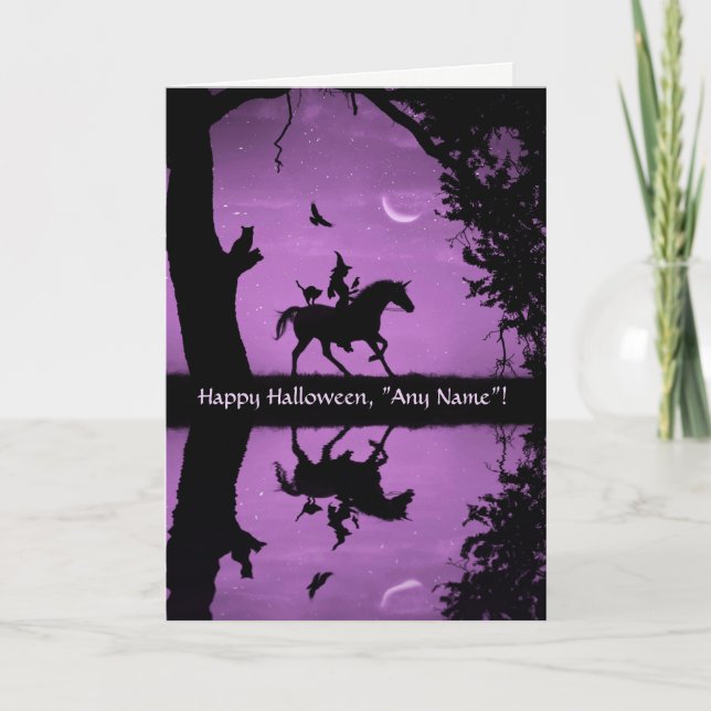 Halloween Custom Name Roligt Witch och Unicorn Kort (Framsida)