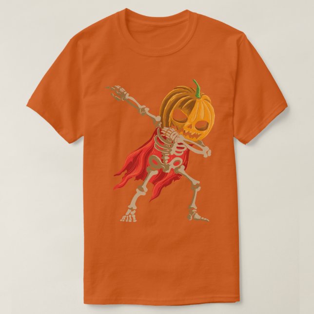 Halloween Custome Dabbing Skeleton with Pumpkin Da T Shirt (Design framsida)