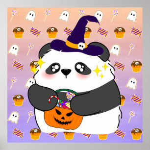 Halloween Cute Baby Panda Bus eller godis Poster