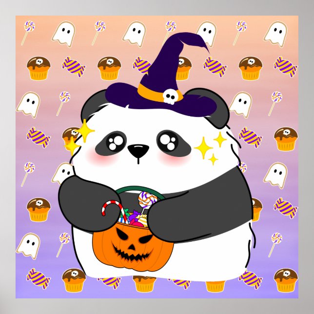 Halloween Cute Baby Panda Bus eller godis Poster (Framsidan)